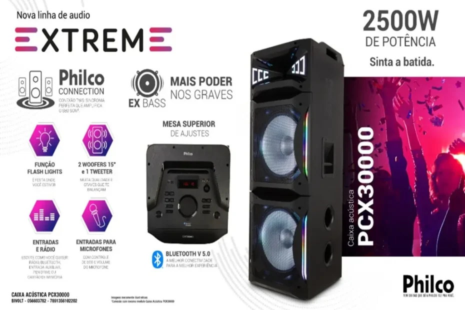 Caixa De Som Ex Bass Flash Lights Philco PCX30000